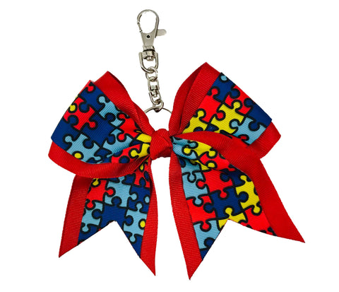 Autism Awareness Puzzle Key Chain Bow | Cheer Keychain Bow