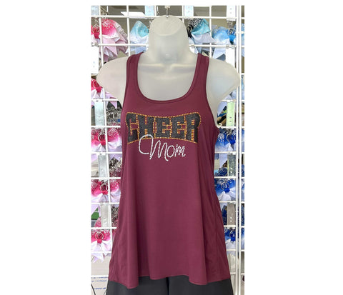 Cheer Mom - Glitter and Rhinestone Flowy Tank