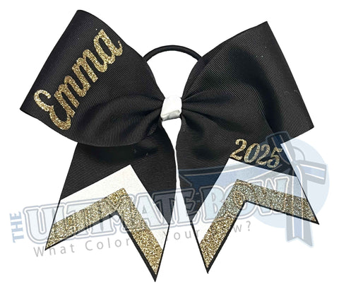 Chevron Cheer Bow | Personalized Cheer Bow | Class Year Cheer Bow | Class of 2025 | Black Gold White Senior Bow