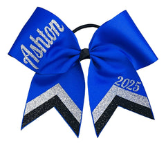 Chevron Cheer Bow | Personalized Cheer Bow | Class Year Cheer Bow | Class of 2025 | Electric Blue Black Silver Senior Bow