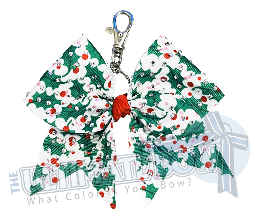 Christmas Holly Rhinestone Keychain Bow | Holiday Christmas Keychain | Holiday Gift