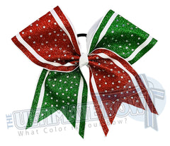 Christmas Rhinestone Sideline Glitter Cheer Bow | Red and Green Cheer Bow | Christmas Cheer Bow