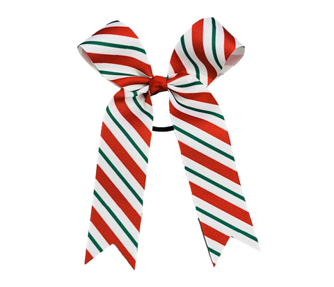 Collegiate Christmas Stripes Cheer Bow | College Level Cheer Bow | Christmas Cheer Bow