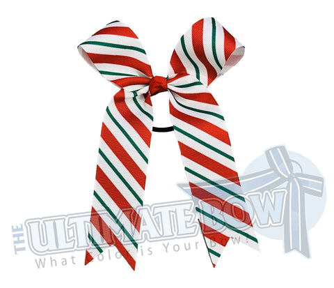 Collegiate Christmas Stripes Cheer Bow | College Level Cheer Bow | Christmas Cheer Bow