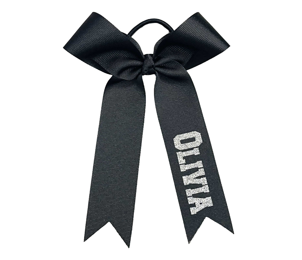 Personalized College Cheer Bows | Collegiate Cheer Bows |  Black and Silver Cheer Bows
