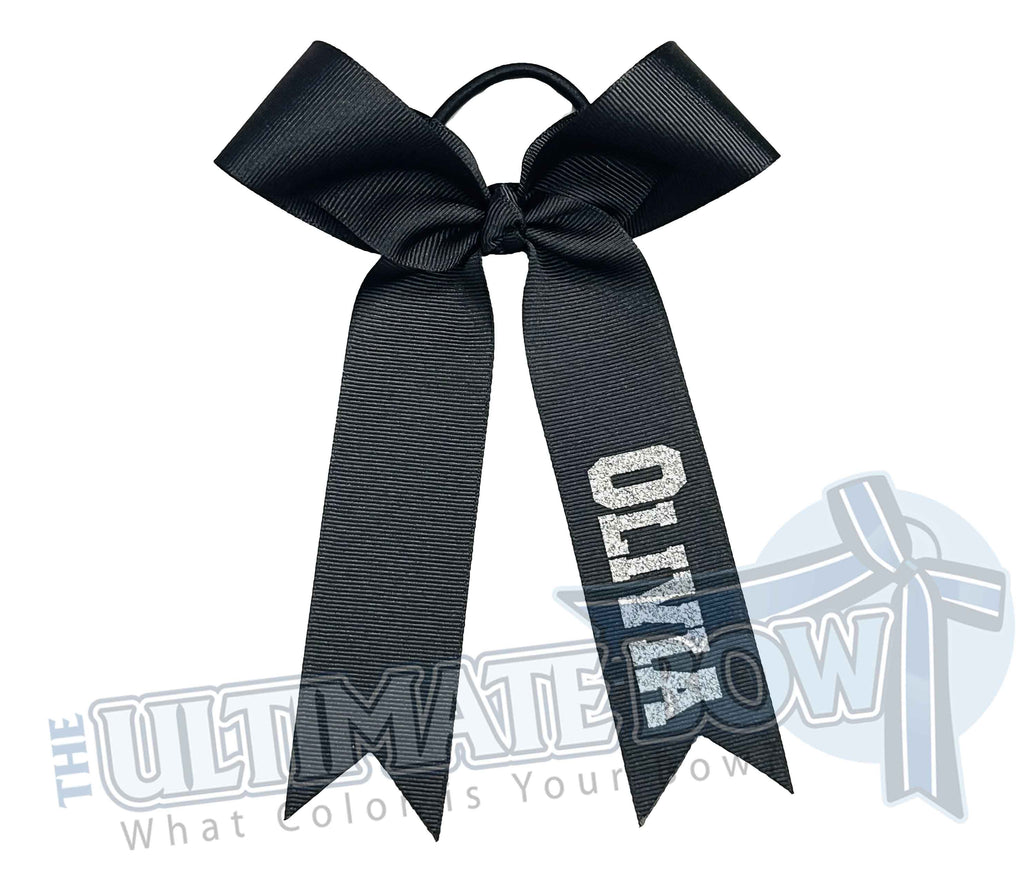 Personalized College Cheer Bows | Collegiate Cheer Bows |  Black and Silver Cheer Bows