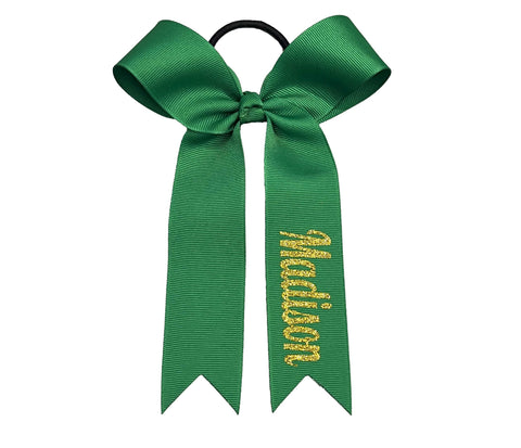 Personalized College Cheer Bows | Collegiate Cheer Bows | Emerald and Yellow Gold Cheer Bows