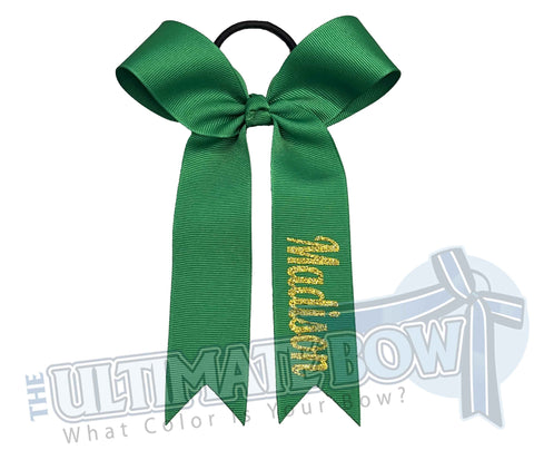 Personalized College Cheer Bows | Collegiate Cheer Bows | Emerald and Yellow Gold Cheer Bows