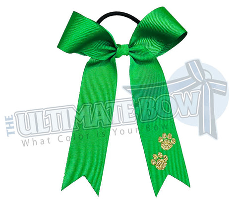 Paw Print College Cheer Bows | Collegiate Cheer Bows | Plain Ribbon Cheer Bows | Emerald Green Cheer Bows