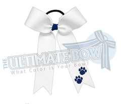 Paw Print College Cheer Bows | Collegiate Cheer Bows | Plain Ribbon Cheer Bows | White Cheer Bows