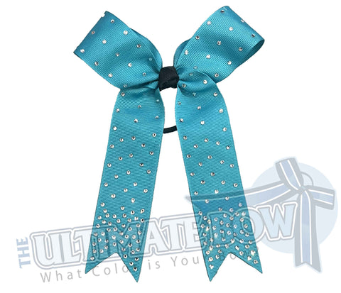 College Rhinestone Cheer Bows | Collegiate Cheer Bows | Rhinestone Ribbon Cheer Bows | Blue Lagoon (Teal) Cheer Bows