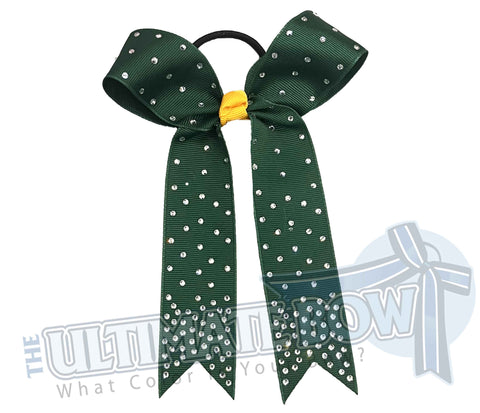 College Rhinestone Cheer Bows | Collegiate Cheer Bows | Rhinestone Ribbon Cheer Bows | Forest Green Cheer Bows