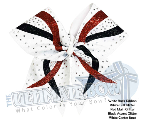 Criss Cross Cheer Bow | Black Red White Glitter and Rhinestone Cheer Bow | Competition Cheer Bow | Rhinestones and Glitter Cheer Bow 