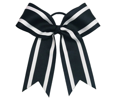 Black and white striped cheer bow on a white background