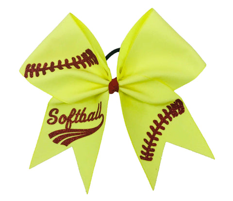 Neon Yellow Playing Softball Glitter Bow – Custom Team Hair Bow