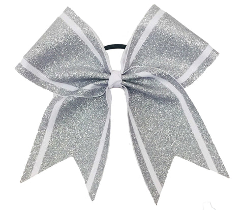 Silver glittery bow on a white background