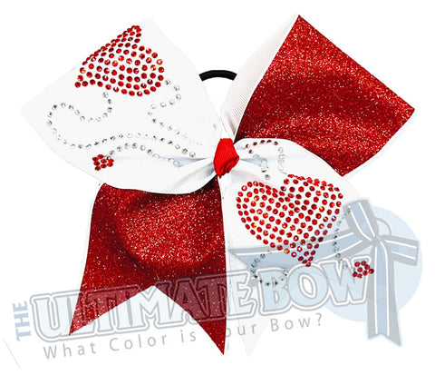 Follow Your Heart Rhinestone Valentines Day Cheer Bow | Rhinestone Heart Cheer Bow | Valentine's Day Hair Bow | White and Red Valentine's Day Bow | Full Glitter Valentine's Day Cheer Bow