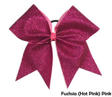 Fuchsia glittery cheer hair bow on a white background