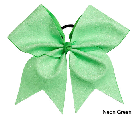 Neon green cheer hair bow on a white background