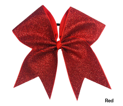 Red glitter cheer bow on a white background