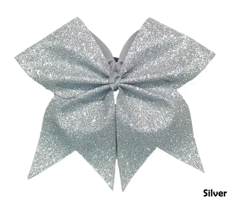 Silver glittery bow on a white background