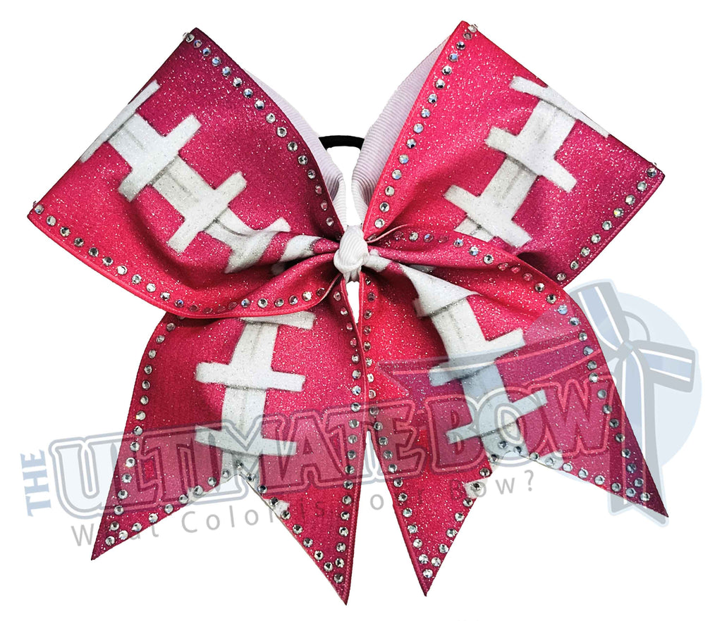 Girl Power Pink Football Glitter and Rhinestone Cheer Bow | Breast Cancer Awareness Cheer Bow