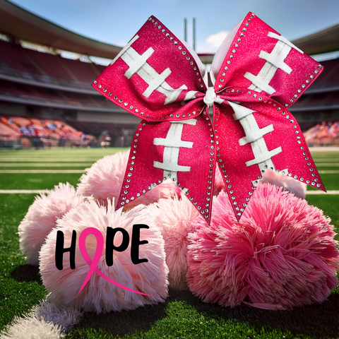 Girl Power Pink Football Glitter and Rhinestone Cheer Bow | Breast Cancer Awareness Cheer Bow