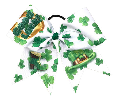 Good Luck Shamrocks Cheer Bow |  St. Patrick's Day Hair Bow | Sublimated Hair Bow