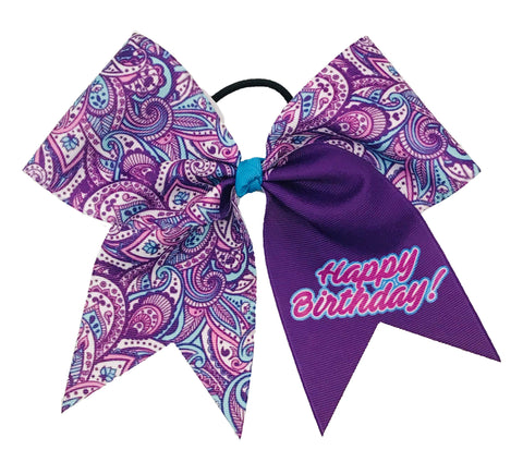 Purple Paisley Happy Birthday Hair Bow | Exclusive Sublimated Birthday Bow