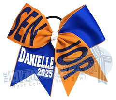 I Am A Senior Cheer Bow | Senior Year Cheer Bow | Graduation Gift | Class of 2025 | Electric Blue and Orange Bow