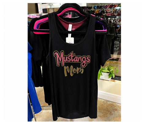 Jupiter Mustangs Mom Glitter and Rhinestone Flowy Tank