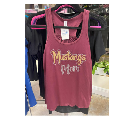 Jupiter Mustangs Mom Glitter and Rhinestone Flowy Tank