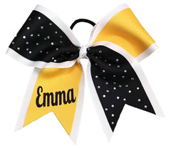 My Sparkling Rhinestone Cheer Bow | Personalized Rhinestone Cheer Bow | Softball Hair Bow | Black Yellow Gold White Cheer Bow