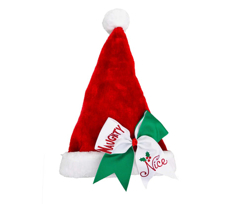 Naughty Nice Santa Hat | Christmas Cheer Bow on Plush Santa Hat
