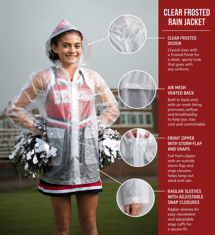 Clear Frosted Rain Jacket - Cheerleading Clear Frosted Rain Coat