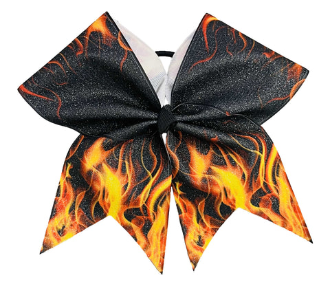 This Bow is On Fire Cheer Bow | Flames Sublimated Glitter Bow