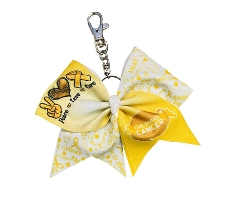 Peace Love Cure Childhood Cancer Glitter Key Chain Bow | Cancer Awareness Key Chain