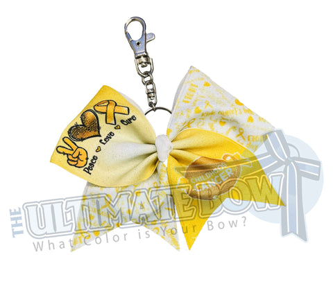 Peace Love Cure Childhood Cancer Cheer Bow | I wear GOLD for Childhood Cancer | Gold September