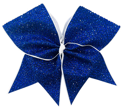 Royal Blue glitter and colbalt rhinestone bow with white center on a white background