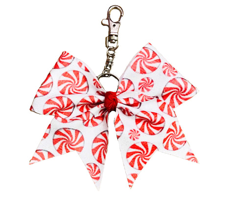 Sweet Peppermint Glitter Key Chain Bow | Christmas Key Chain | Holiday Key Chain Bow