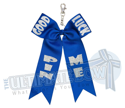 Good Luck Pin Me Keychain Bow | Cheer Pins for Good Luck | Cheer Pin Keeper Key Chain | Electric Blue