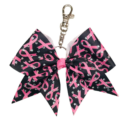 Pink Ribbon Awareness Rhinestone Key Chain Bow | Breast Cancer Key Chain Bow