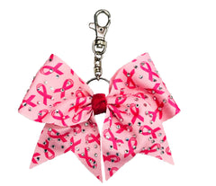 Pink Ribbon Awareness Rhinestone Key Chain Bow | Breast Cancer Key Chain Bow