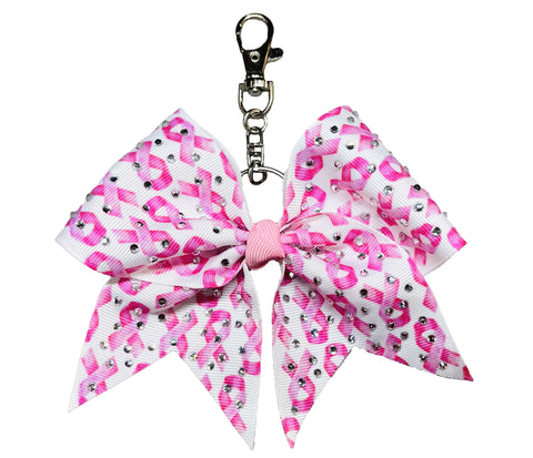 Pink Ribbon Awareness Rhinestone Key Chain Bow | Breast Cancer Key Chain Bow