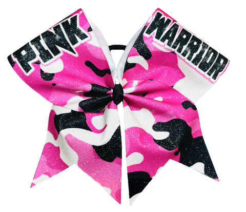 Pink Warrior Glitter Cheer Bow | Breast Cancer Awareness Cheer Bow