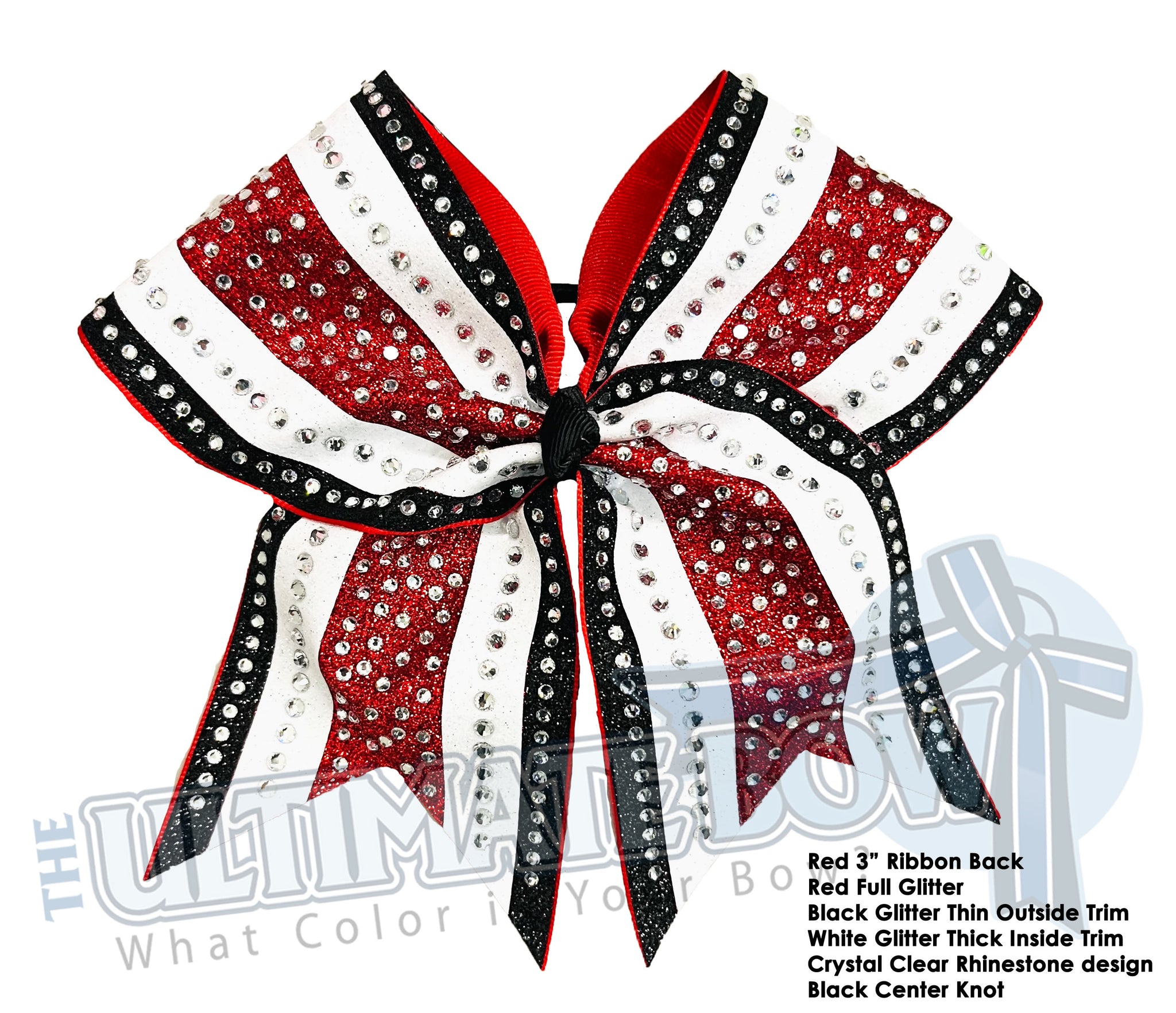 Red, White and Black Rhinestone and Glitter Cheer Bow | Regal Glam Rhinestone Glitter Cheer Bow | Cheer Competition Bows