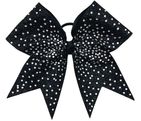 Black glittery bow with silver rhinestones on a white background