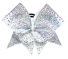 Rhinestone Intensity Glitter Cheer Bow | White Full Glitter | Covered in Rhinestones | Competition Cheer Bow | Blinged Out Cheer Bow | White Cheer Bows
