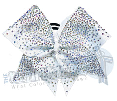 Rhinestone Intensity Glitter Cheer Bow | White Full Glitter | Covered in Rhinestones | Competition Cheer Bow | Blinged Out Cheer Bow | White Cheer Bows