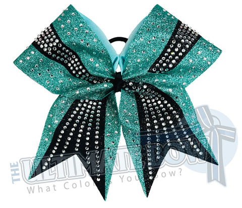 Rhinestone Revel Glitter Cheer Bow | Competition Cheer Bow | All Star Cheer Bow | Two Color Cheer Bow | Mint and Black Cheer Bow